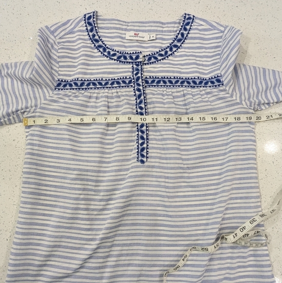 Vineyard Vines Woman Blue White Striped Long Sleeve Top Blouse Embroidery M - Picture 4 of 11